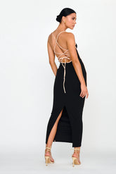 Future Awaits Lace-Up Back Maxi Dress Black